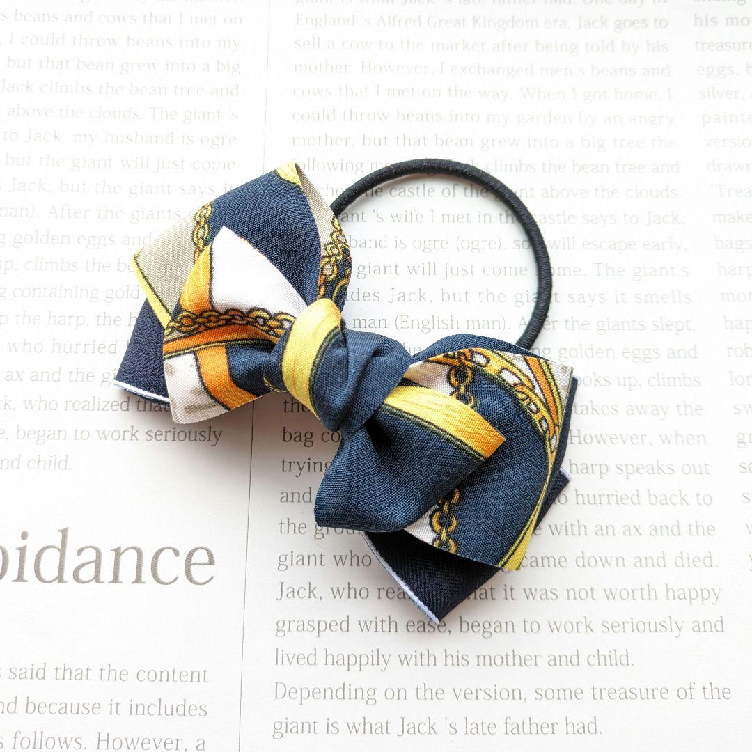 リボン　ヘアゴム♡セレシャムリボン♡スカーフ♡ネイビーレオパード♡ハンドメイド