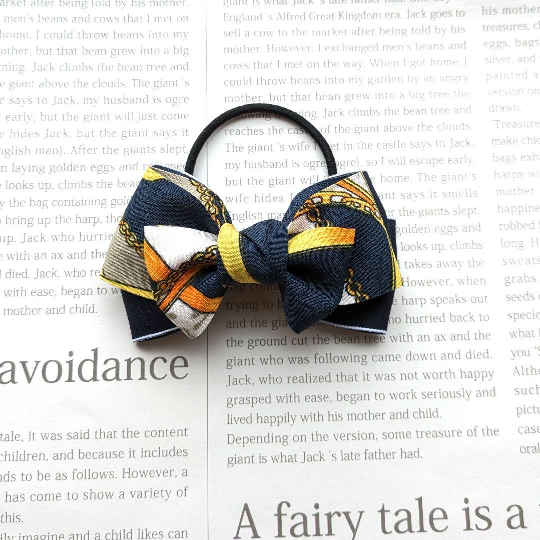 リボン　ヘアゴム♡セレシャムリボン♡スカーフ♡ネイビーレオパード♡ハンドメイド