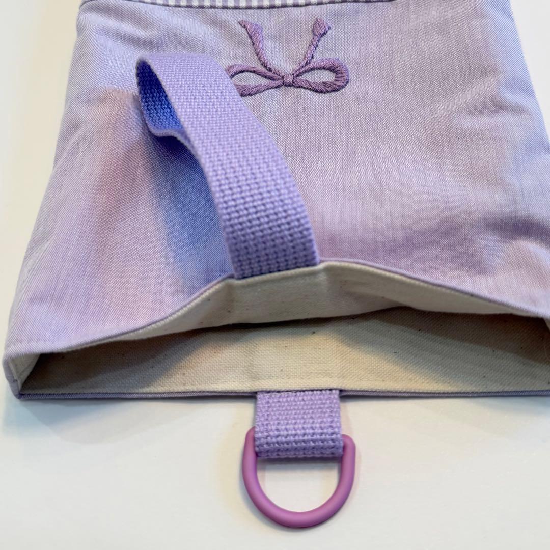 チェック　リボン　パープル　入園入学セット　レッスンバック　体操着袋　上履き袋