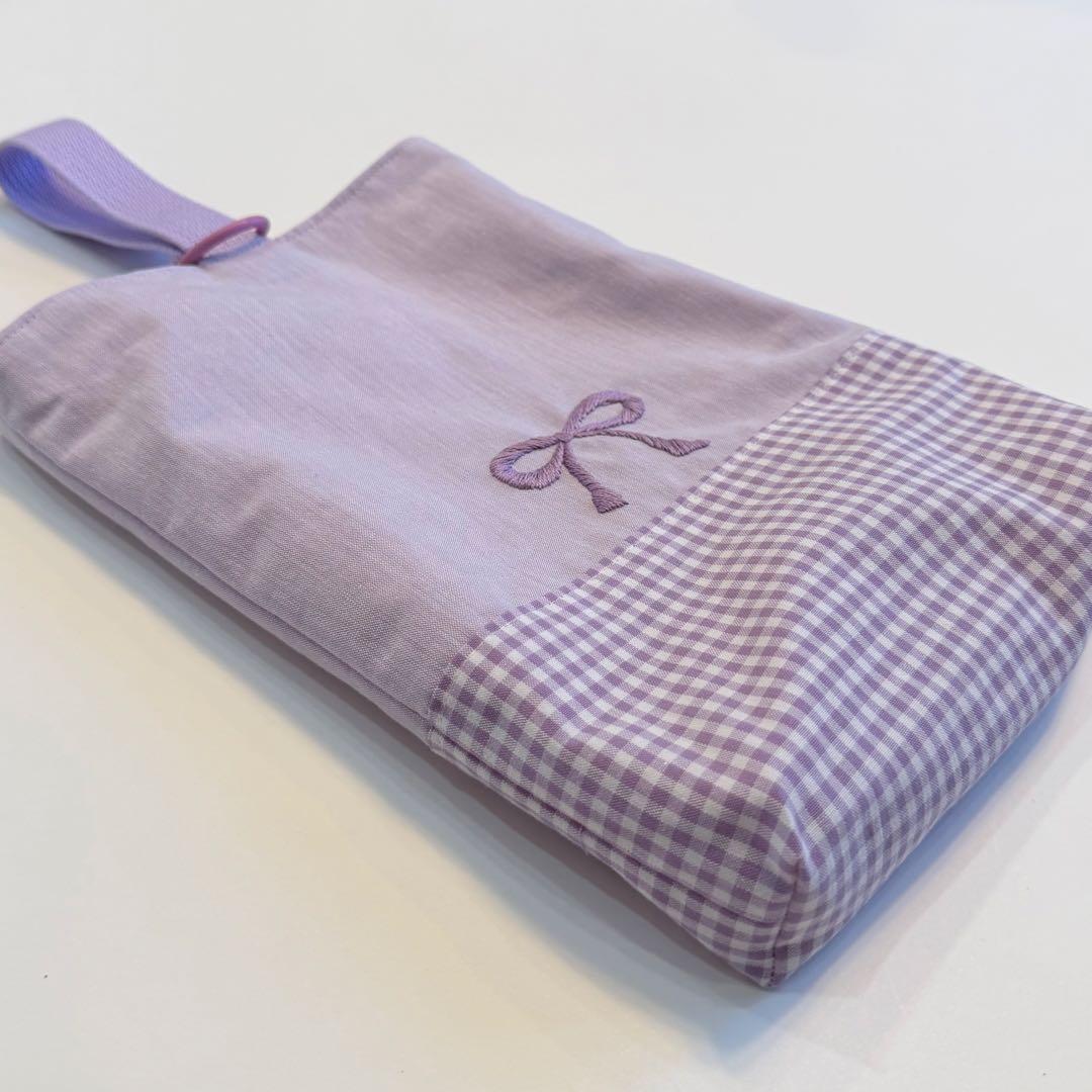 チェック　リボン　パープル　入園入学セット　レッスンバック　体操着袋　上履き袋