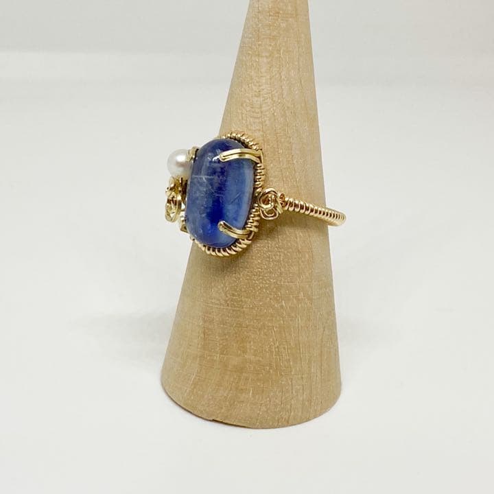 ネパールカイヤナイトとパールの14kgfリング
