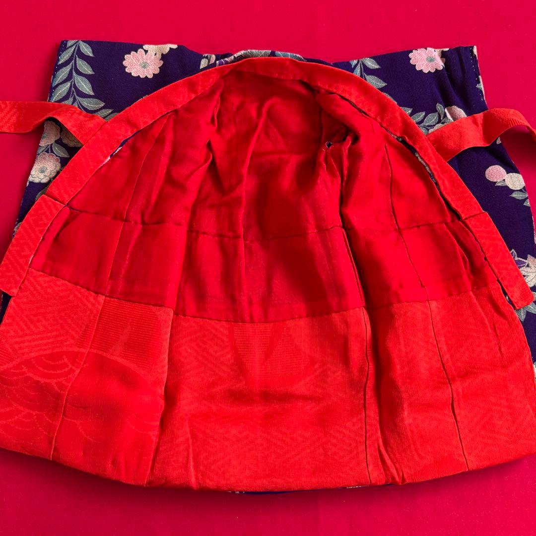 市松人形 12号(42cm)サイズの着物　比翼仕立て　紫地　紅葉野菊茅葺小屋　そ