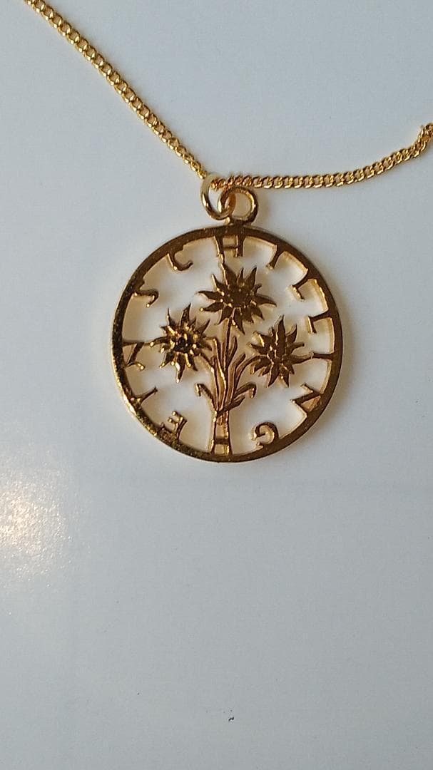 オーストリア エーデルワイス カットアウト  ネックレス 金鍍金仕上 新品