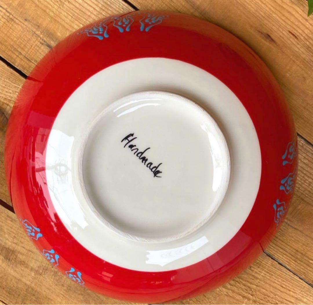 31.5cm☆新品☆【トルコ】陶器 特大サイズ ボウル ＊ 赤 ＊キュタフヤ＊
