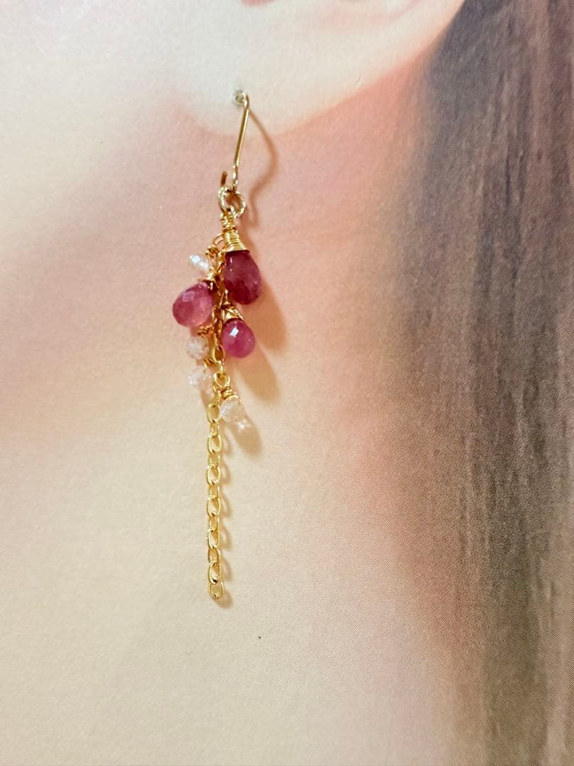 モモたん専用★14KGF天然石ピンクサファイアとモルガナイトのピアス他