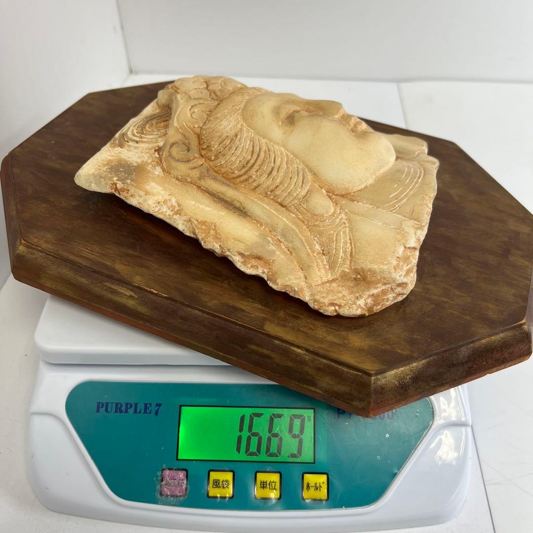 中国古玩 大理石 観音像 顔 1669g 東キ8-0315☆2F トヒオヒ