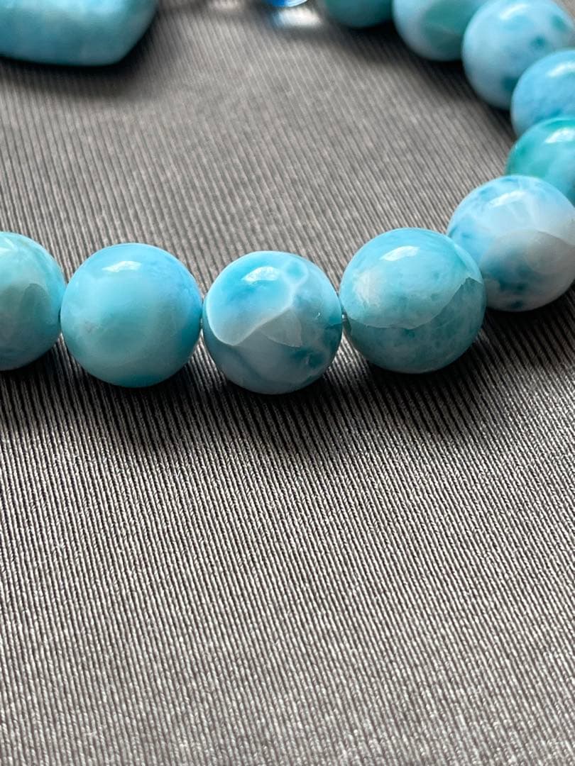 天然石ブレスレット☆ラリマーハート型＆丸珠・フェニックスアイリスクォーツ・水晶☆