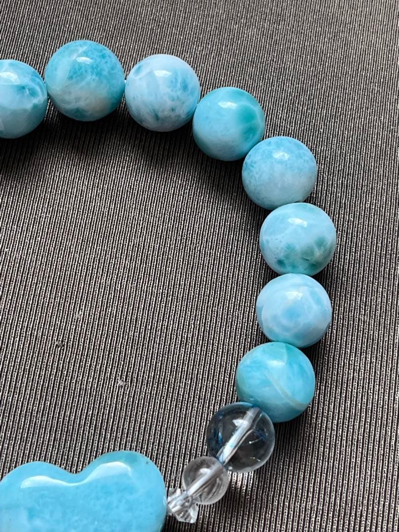 天然石ブレスレット☆ラリマーハート型＆丸珠・フェニックスアイリスクォーツ・水晶☆