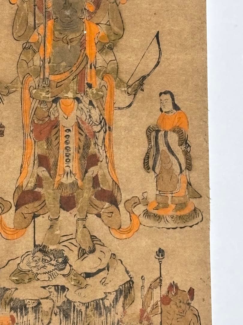 「合羽刷り 青面金剛 庚申」彩色木版刷り 1枚||和本古典籍江戸時代仏教美術仏画