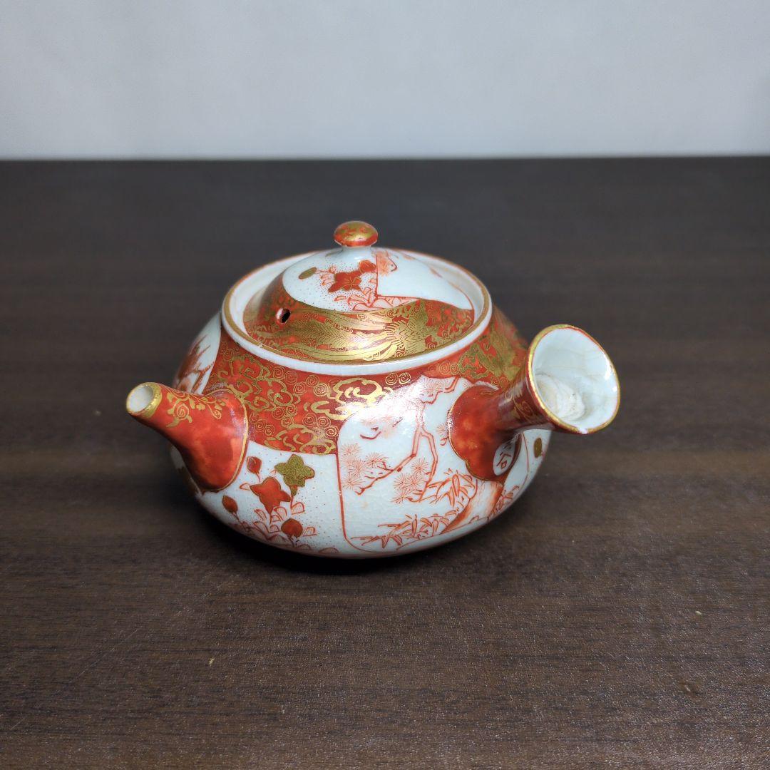 時代 九谷焼 金彩赤絵 盃 六客＆急須 セット