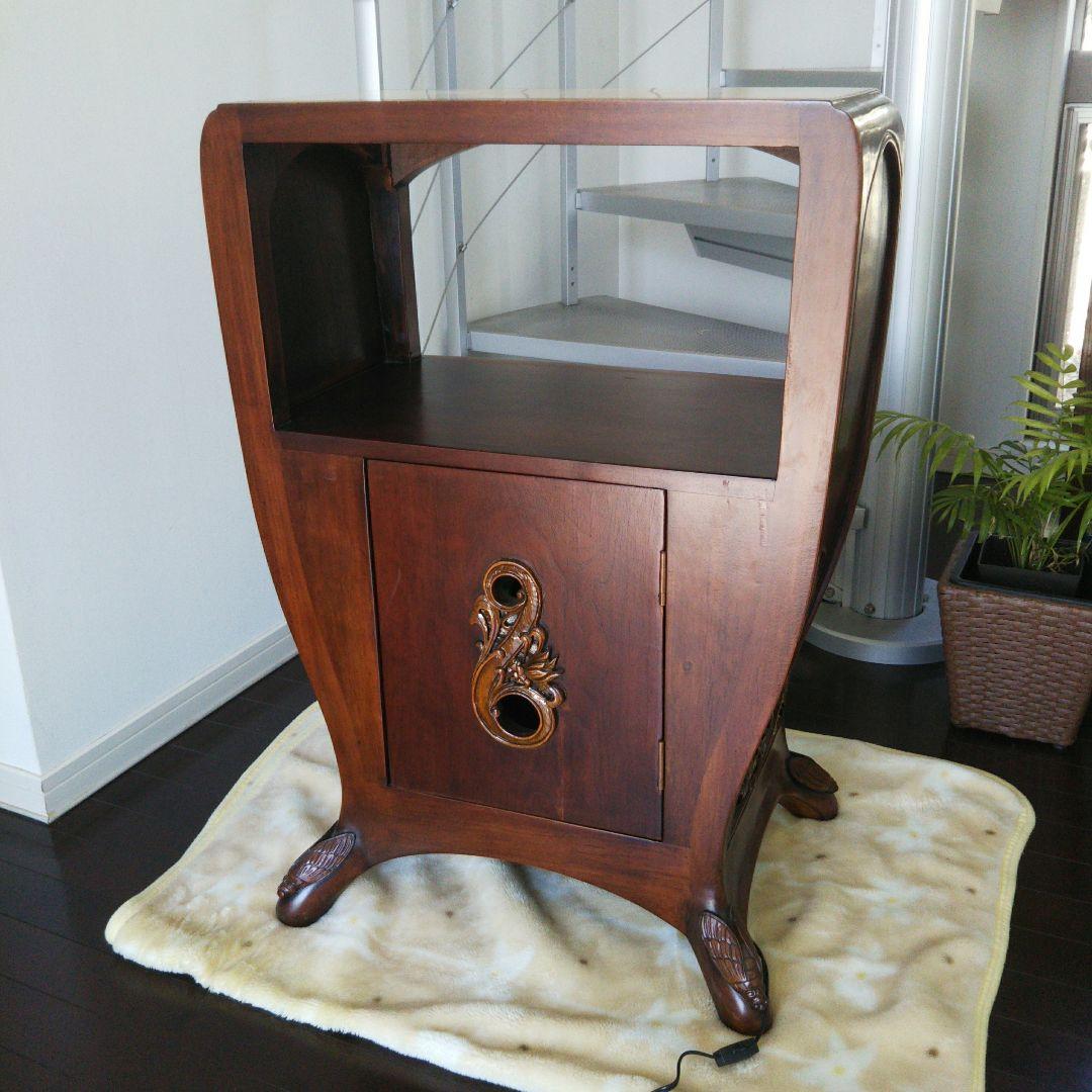 アンティーク コンソール 飾り棚 木製ステンドグラス サイドテーブル