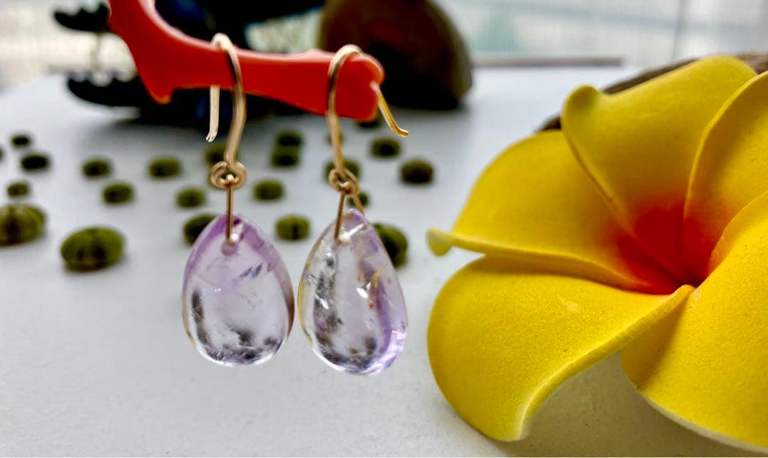 クォーツ 水晶 ピアス 14kgf ドロップ