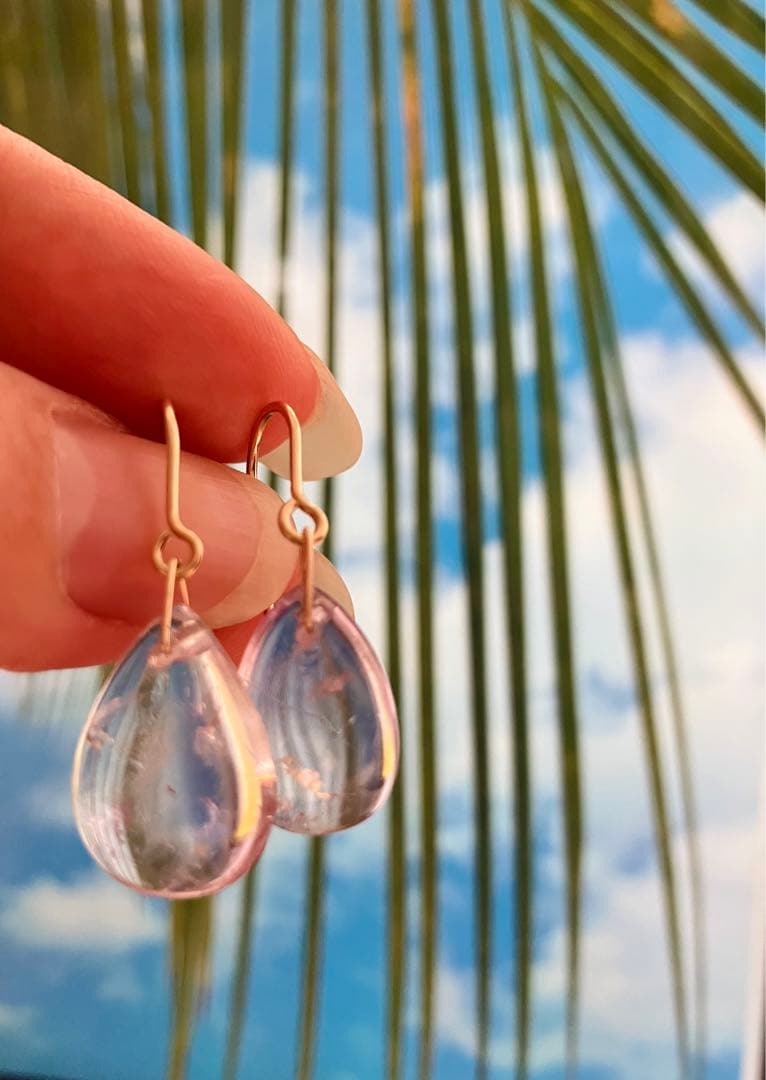 クォーツ 水晶 ピアス 14kgf ドロップ