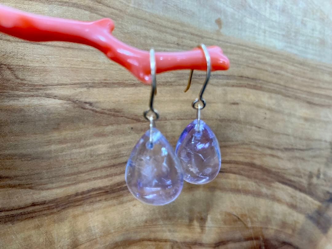 クォーツ 水晶 ピアス 14kgf ドロップ