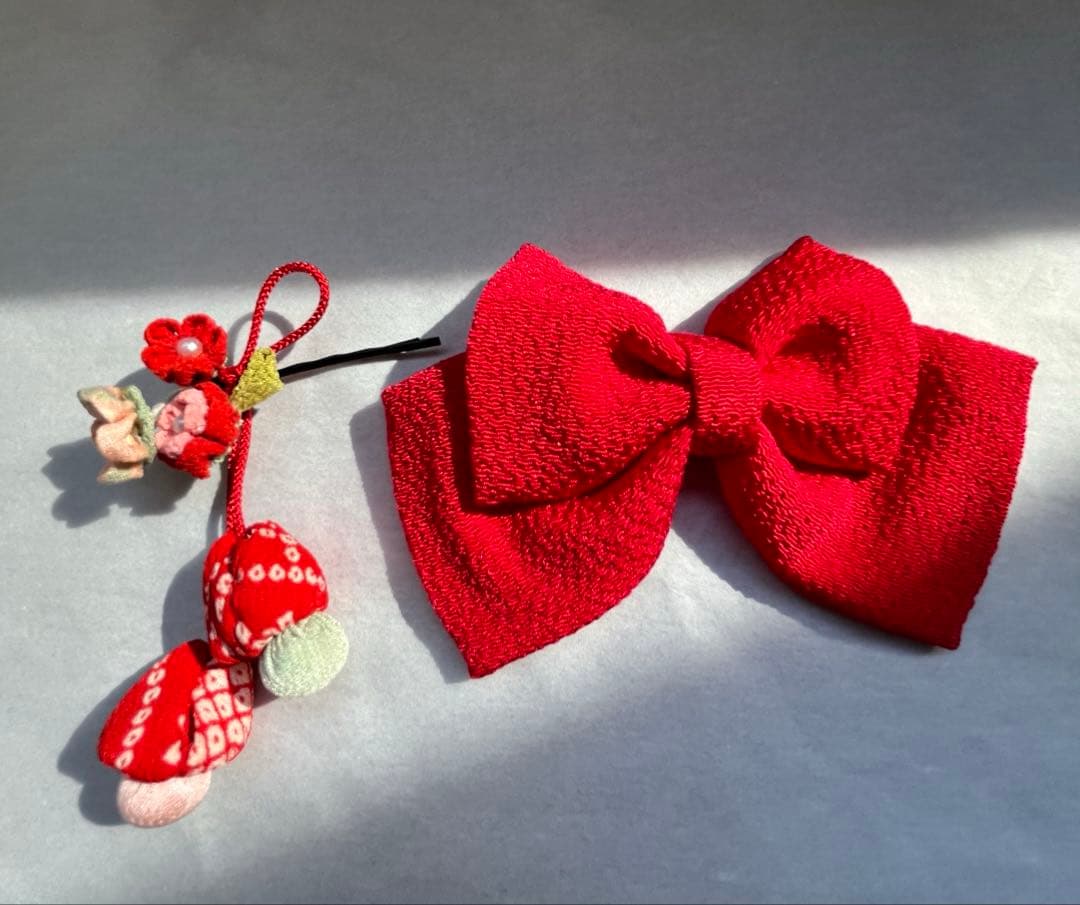 ▪️市松人形の着物・長襦袢・帯・髪飾りのセット10号　40cm位用▪️古布錦紗　縮緬