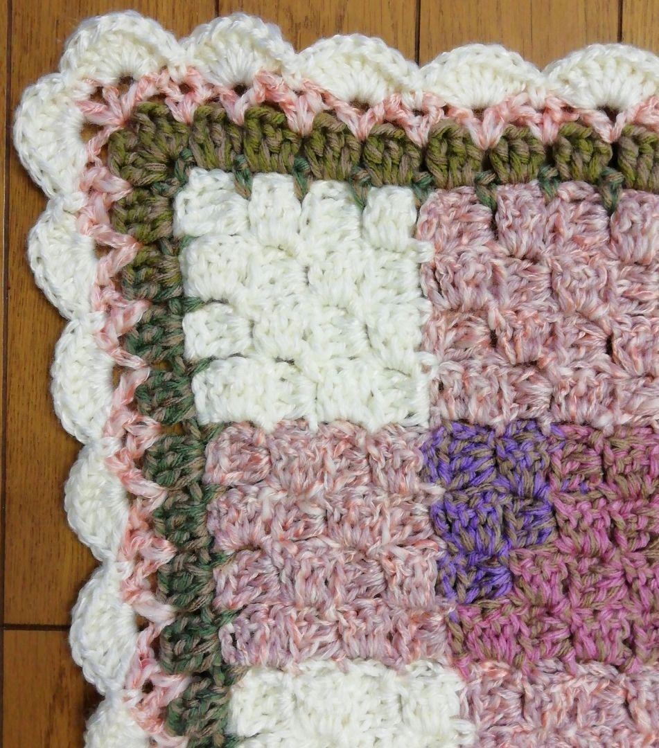 ハンドメイド★編み物★モチーフつなぎ★チェック柄★ブランケット★マルチカバー