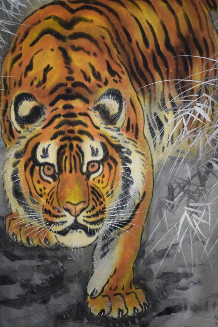 真作/翠晃/猛虎図/干支図/布袋屋掛軸HJ-303