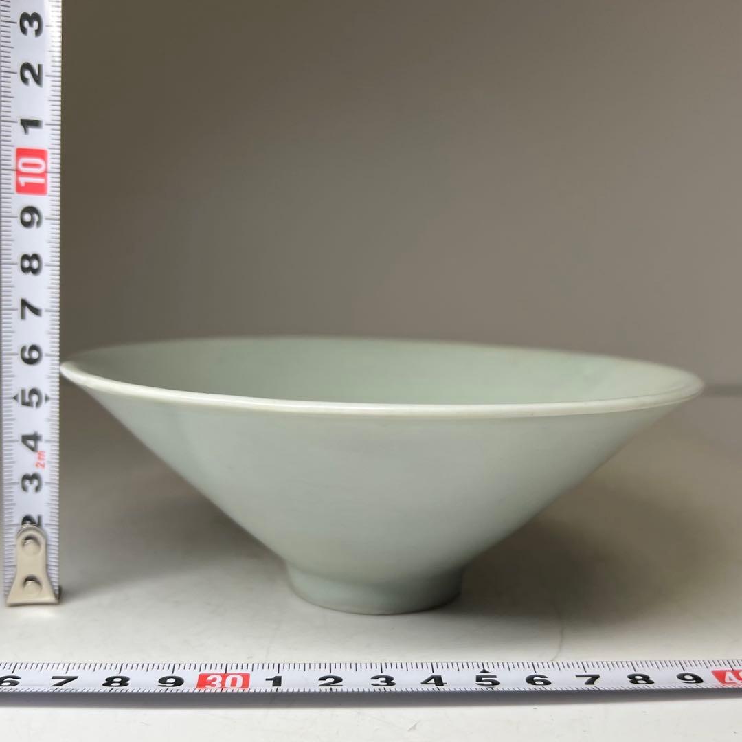 専用　中国宋代　青磁陰刻龍雲文茶碗 合箱 w15.3cm 東キ8-0326☆2F