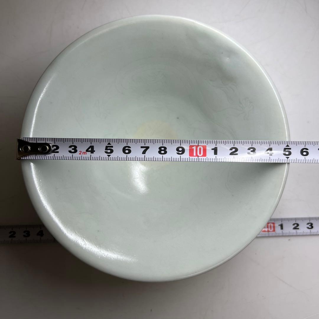 専用　中国宋代　青磁陰刻龍雲文茶碗 合箱 w15.3cm 東キ8-0326☆2F