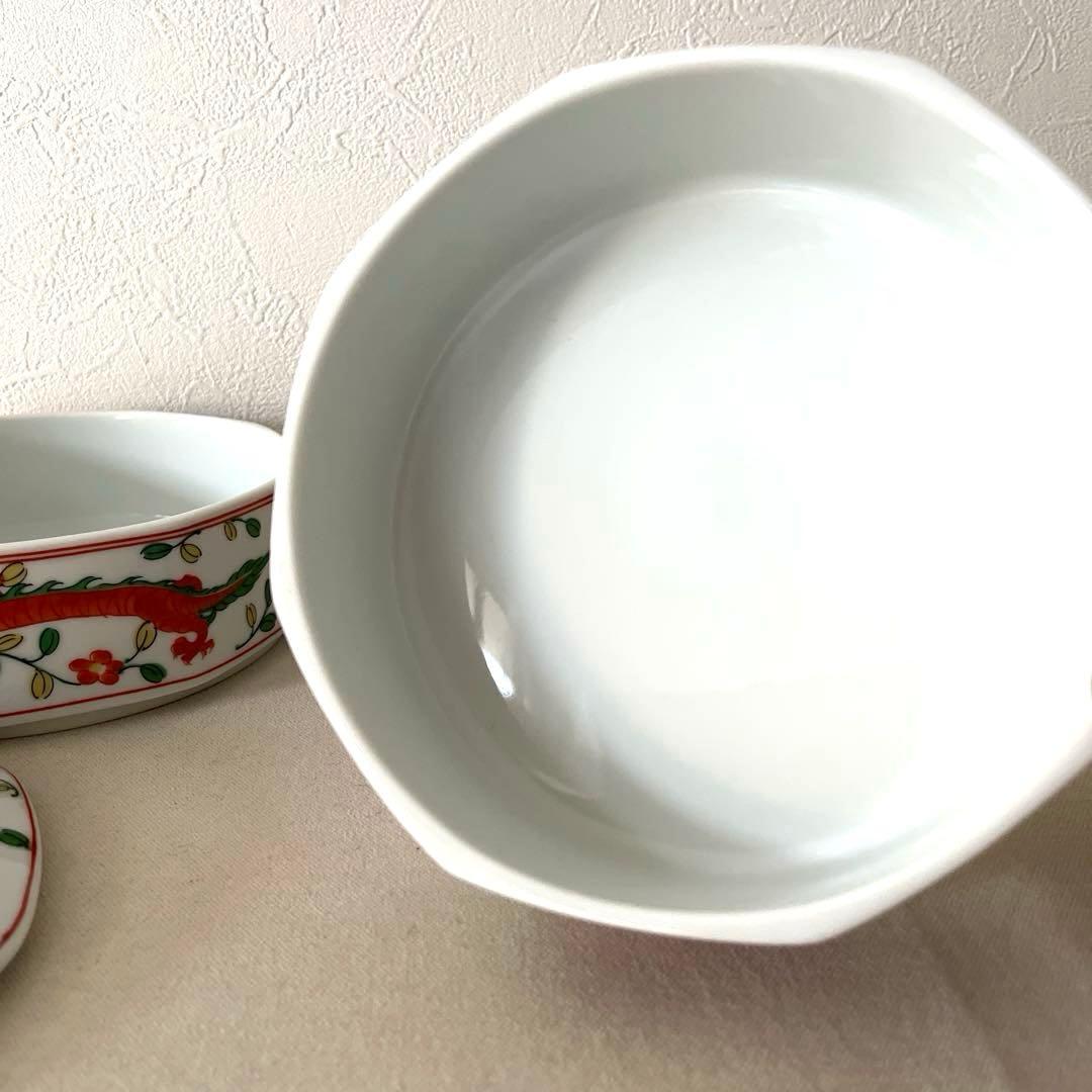 ☆M450 ○たち吉　赤絵　龍柄　蓋付き2段重【未使用】　美しい