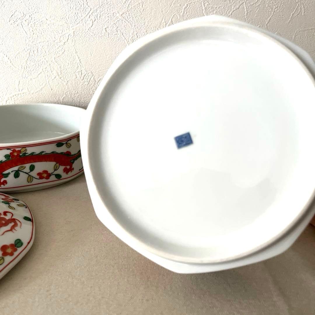 ☆M450 ○たち吉　赤絵　龍柄　蓋付き2段重【未使用】　美しい