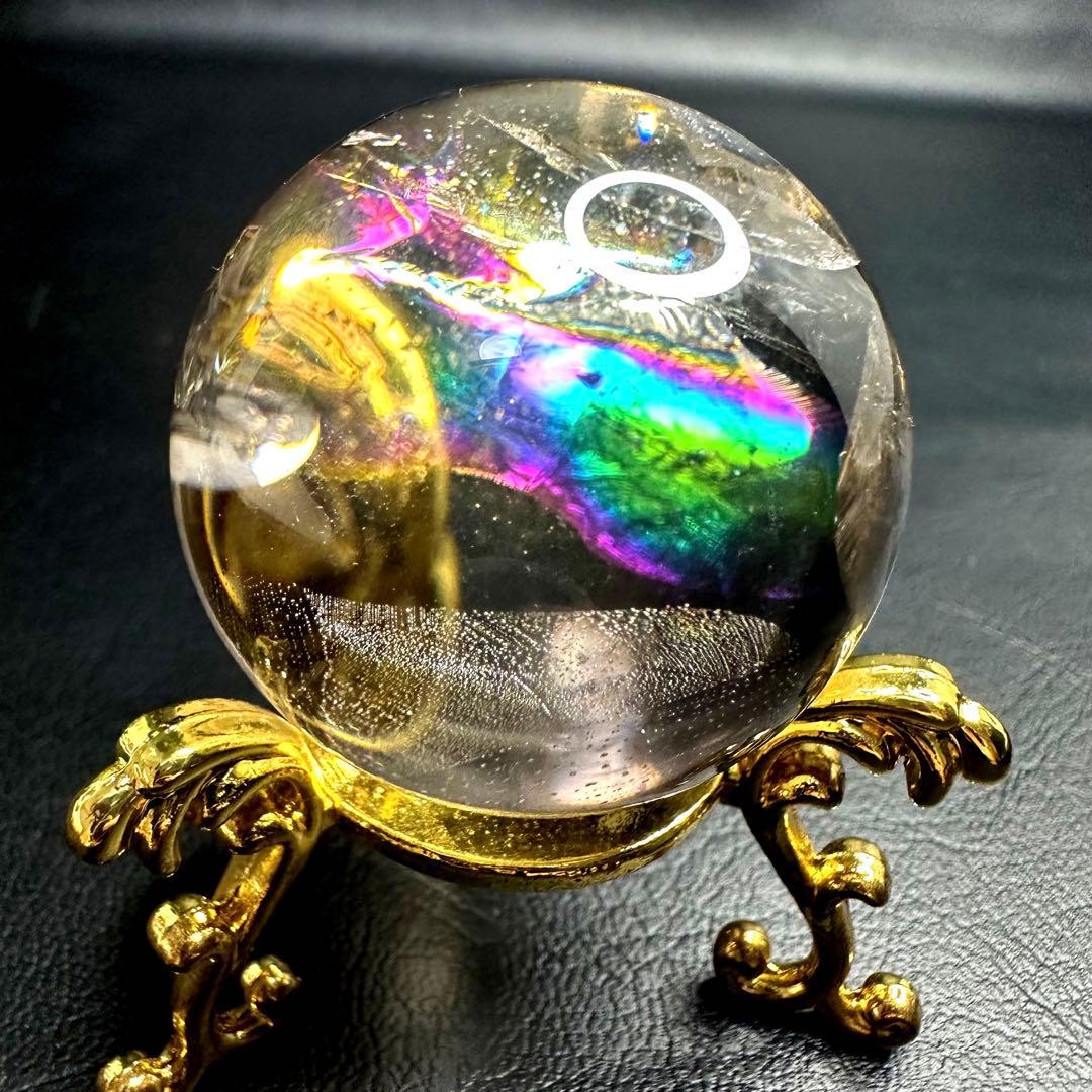 爆アレ❗️レインボー☆魔除 スモーキークォーツ 丸玉☆パワーストーン天然石A742