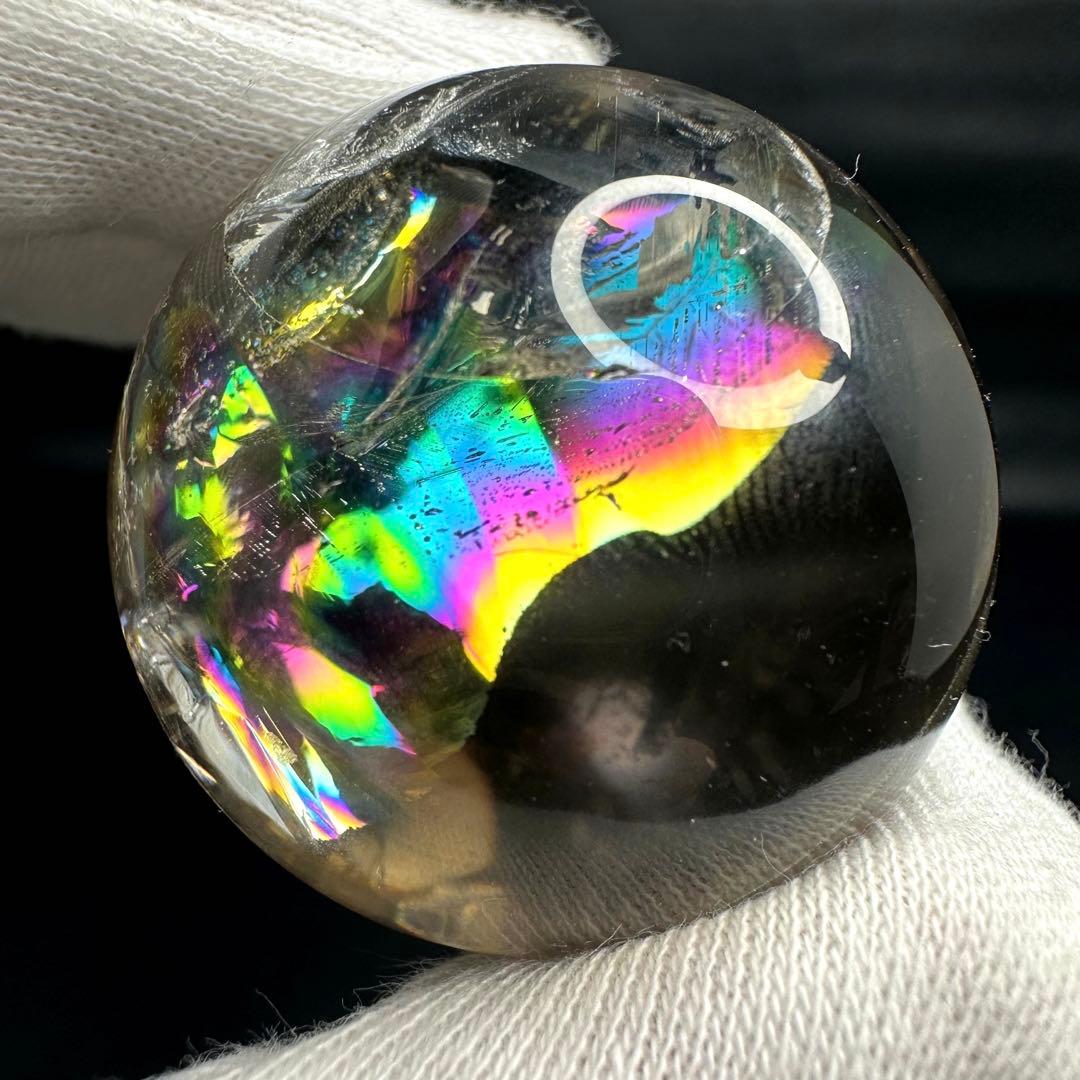 爆アレ❗️レインボー☆魔除 スモーキークォーツ 丸玉☆パワーストーン天然石A742