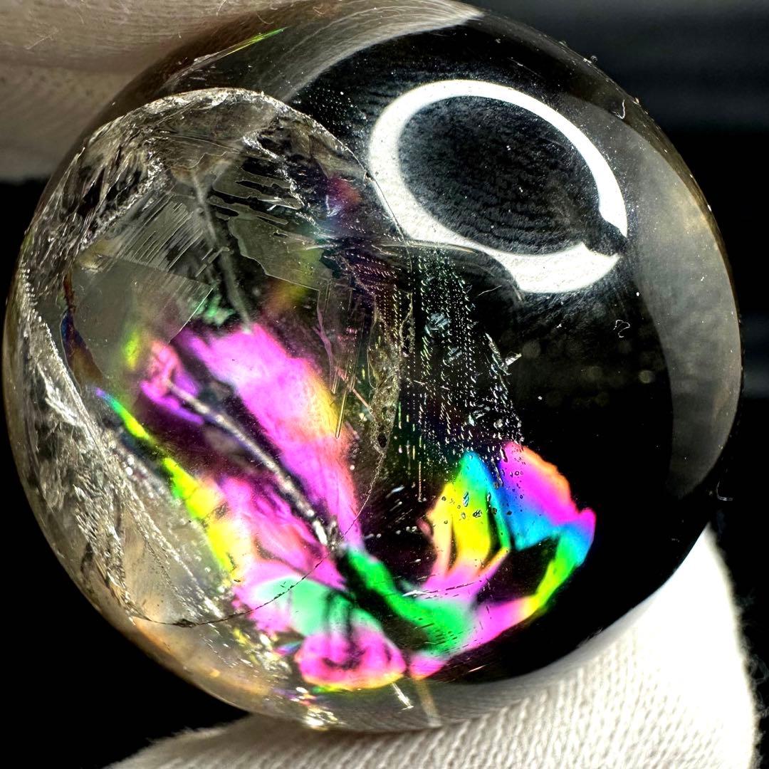 爆アレ❗️レインボー☆魔除 スモーキークォーツ 丸玉☆パワーストーン天然石A742