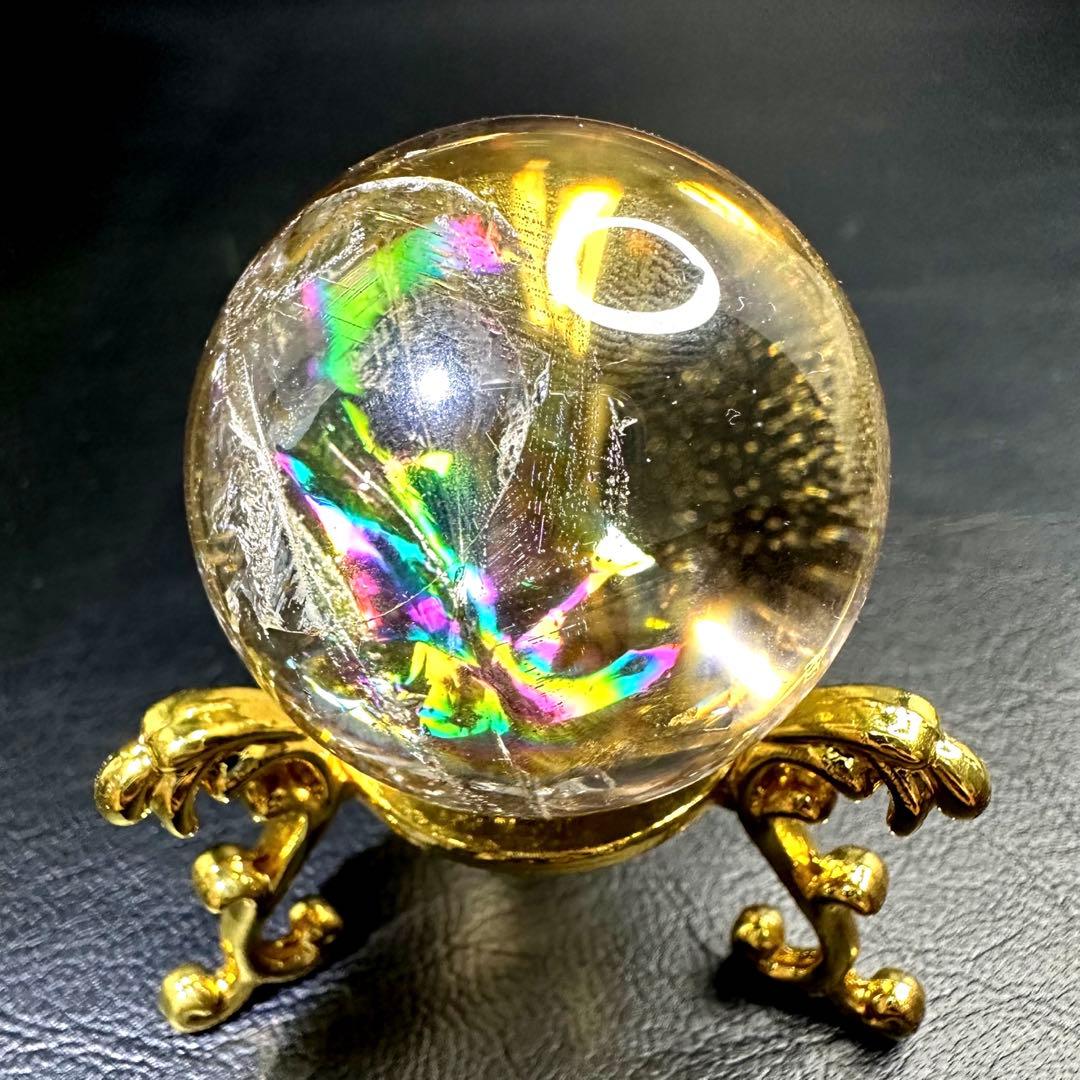 爆アレ❗️レインボー☆魔除 スモーキークォーツ 丸玉☆パワーストーン天然石A742