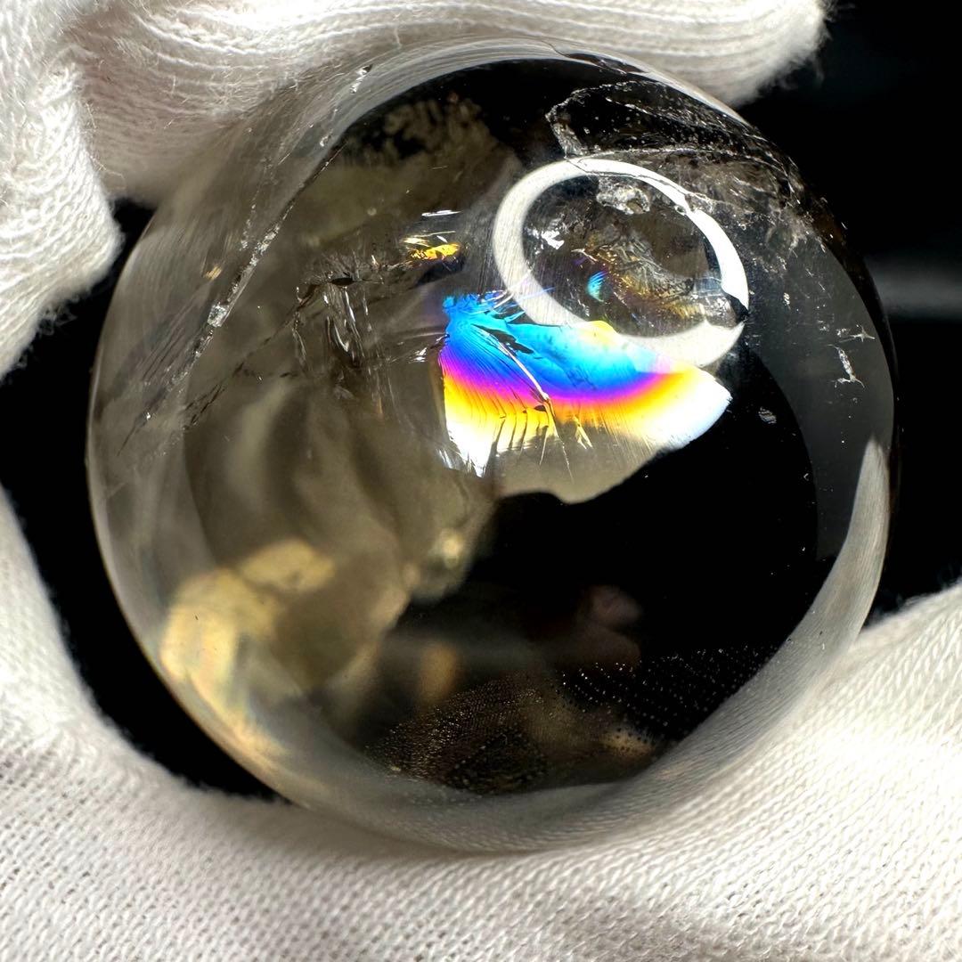 爆アレ❗️レインボー☆魔除 スモーキークォーツ 丸玉☆パワーストーン天然石A742