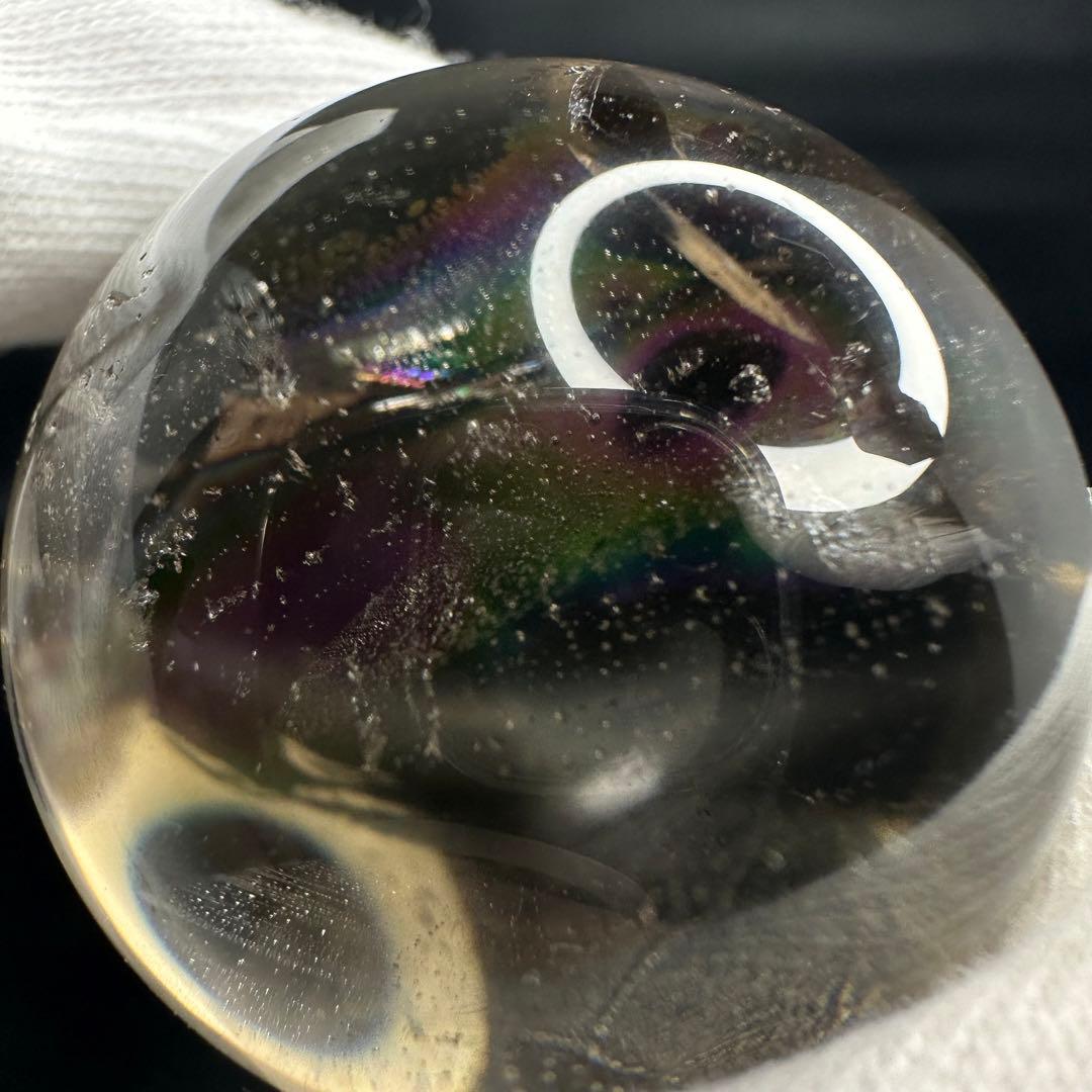 爆アレ❗️レインボー☆魔除 スモーキークォーツ 丸玉☆パワーストーン天然石A742