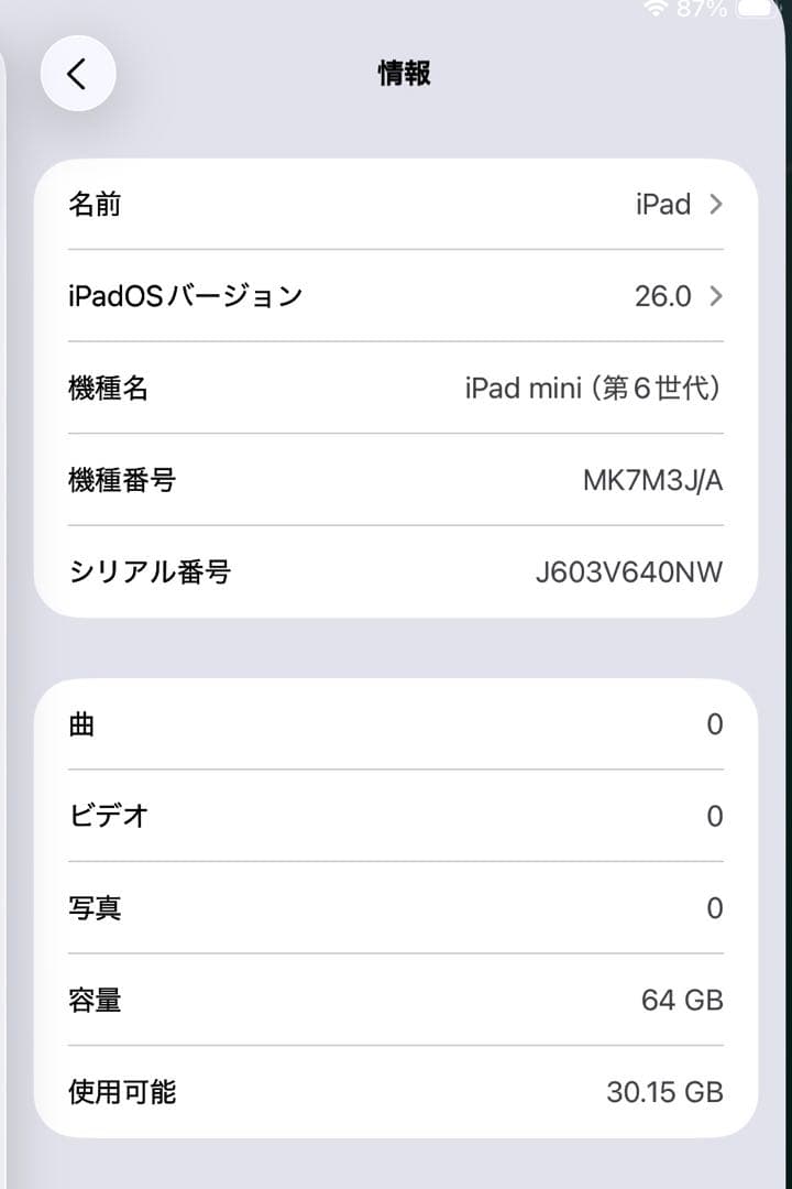 iPad mini 6th 美品　バッテリー容量100%