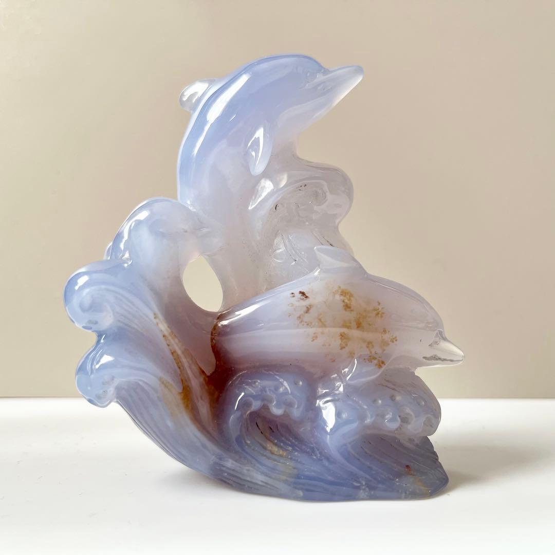 希少品　ブルーカルセドニー　イルカ　天然石　石　石製　石彫　石彫り　置物