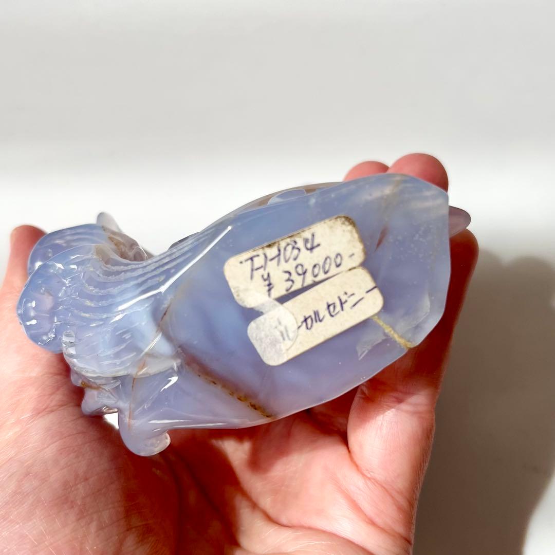 希少品　ブルーカルセドニー　イルカ　天然石　石　石製　石彫　石彫り　置物