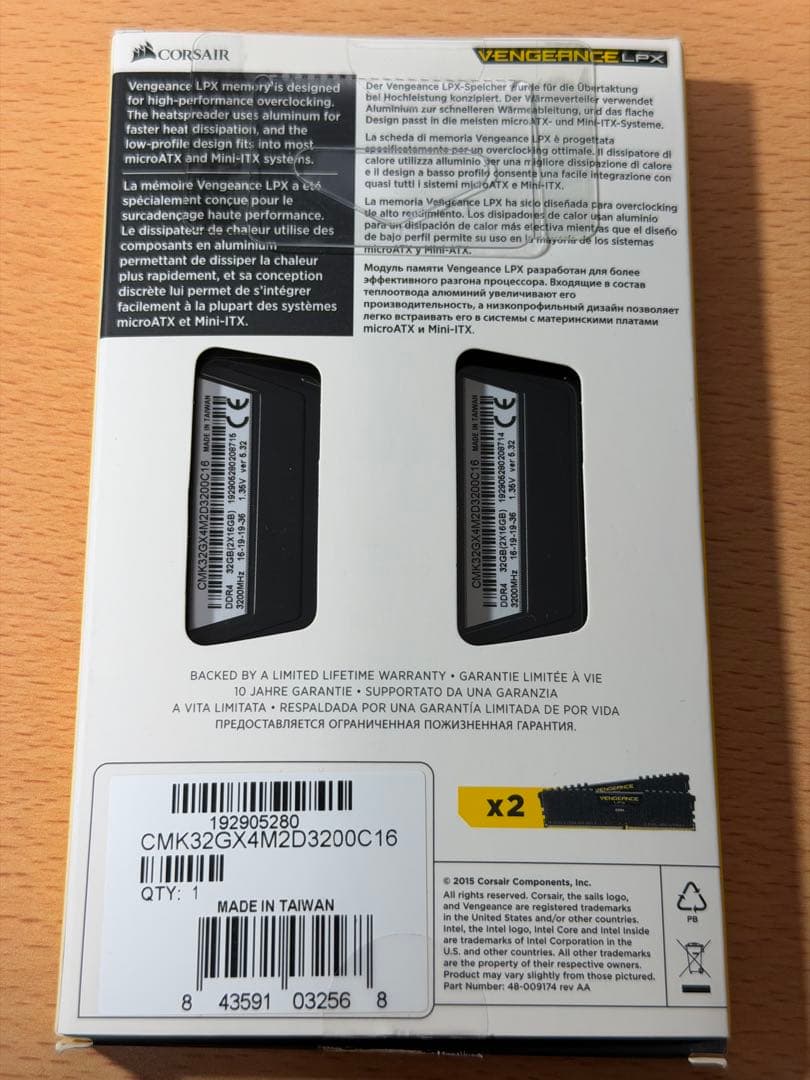 DDR4 メモリ 32GB / CORSAIR 3200MHz 16GB×2枚
