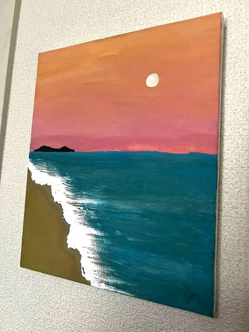 アクリル絵画 海と月