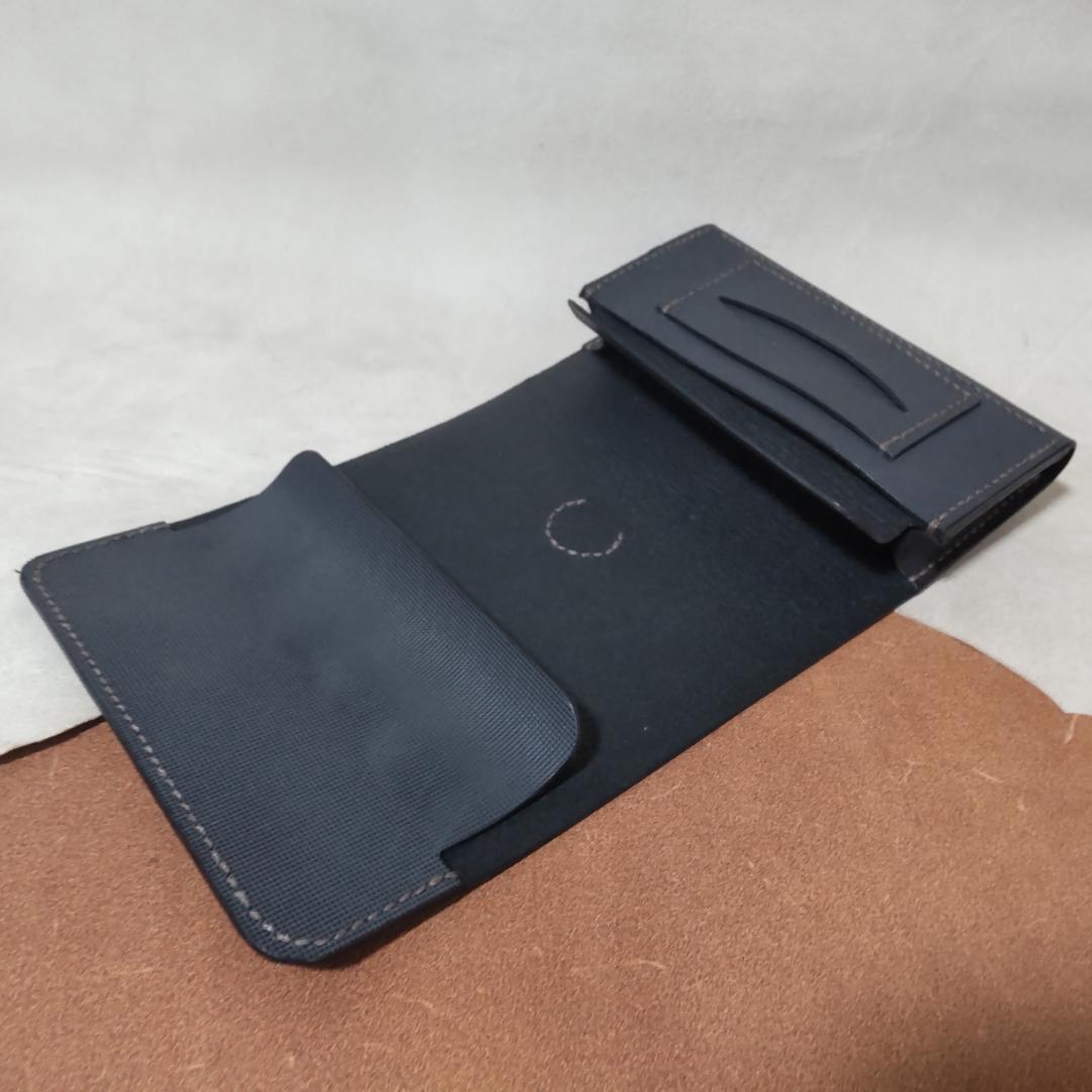 シャグポーチ三つ折り(グレー)牛革ブロック型押しケネディ肖像コンチョ【R-48】