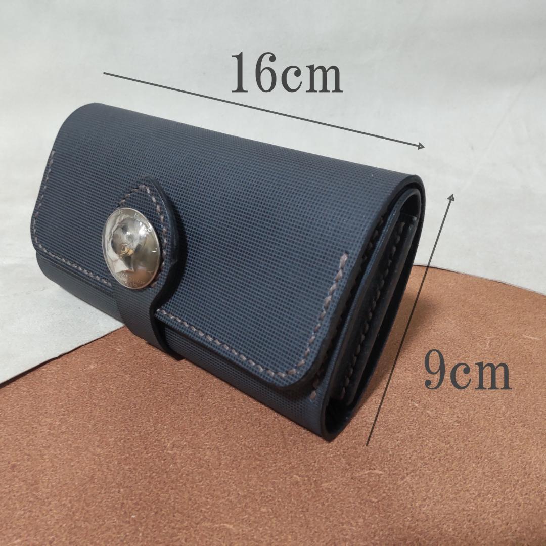 シャグポーチ三つ折り(グレー)牛革ブロック型押しケネディ肖像コンチョ【R-48】