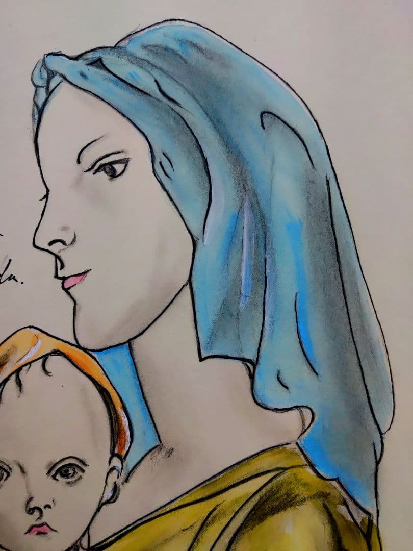 【F6号】藤田嗣治【母子】手描き作品/表裏サイン・鑑定書有り/鉛筆/水彩/額縁