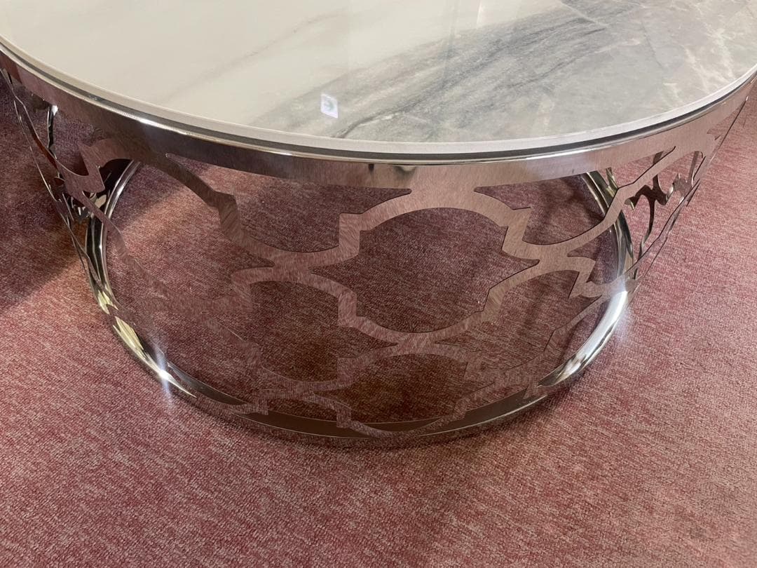 大理石風　センターテーブル　ラウンドテーブル　丸　円　テーブル　ホワイト　白