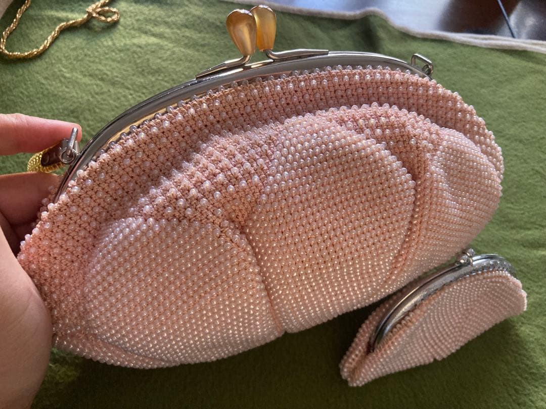 昭和レトロ　総ビーズがま口バックと財布