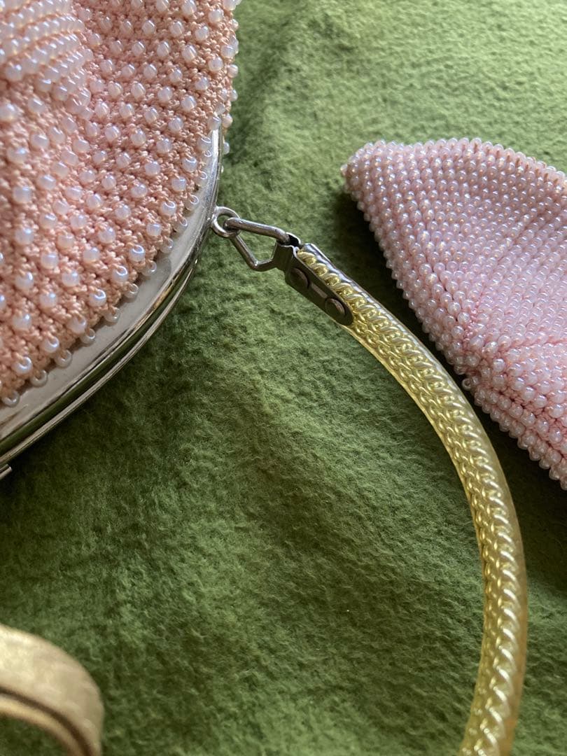 昭和レトロ　総ビーズがま口バックと財布