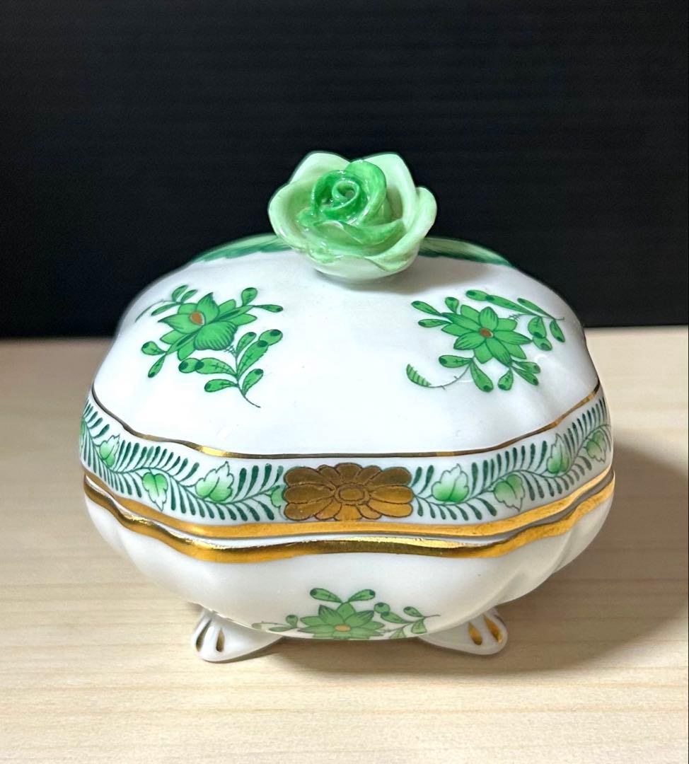 ヘレンド アポニーグリーン スクエアボックス ローズ 4つ脚