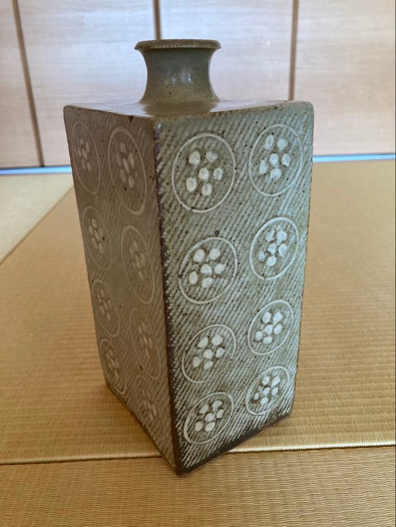 島岡達三　象嵌扁壺　益子焼