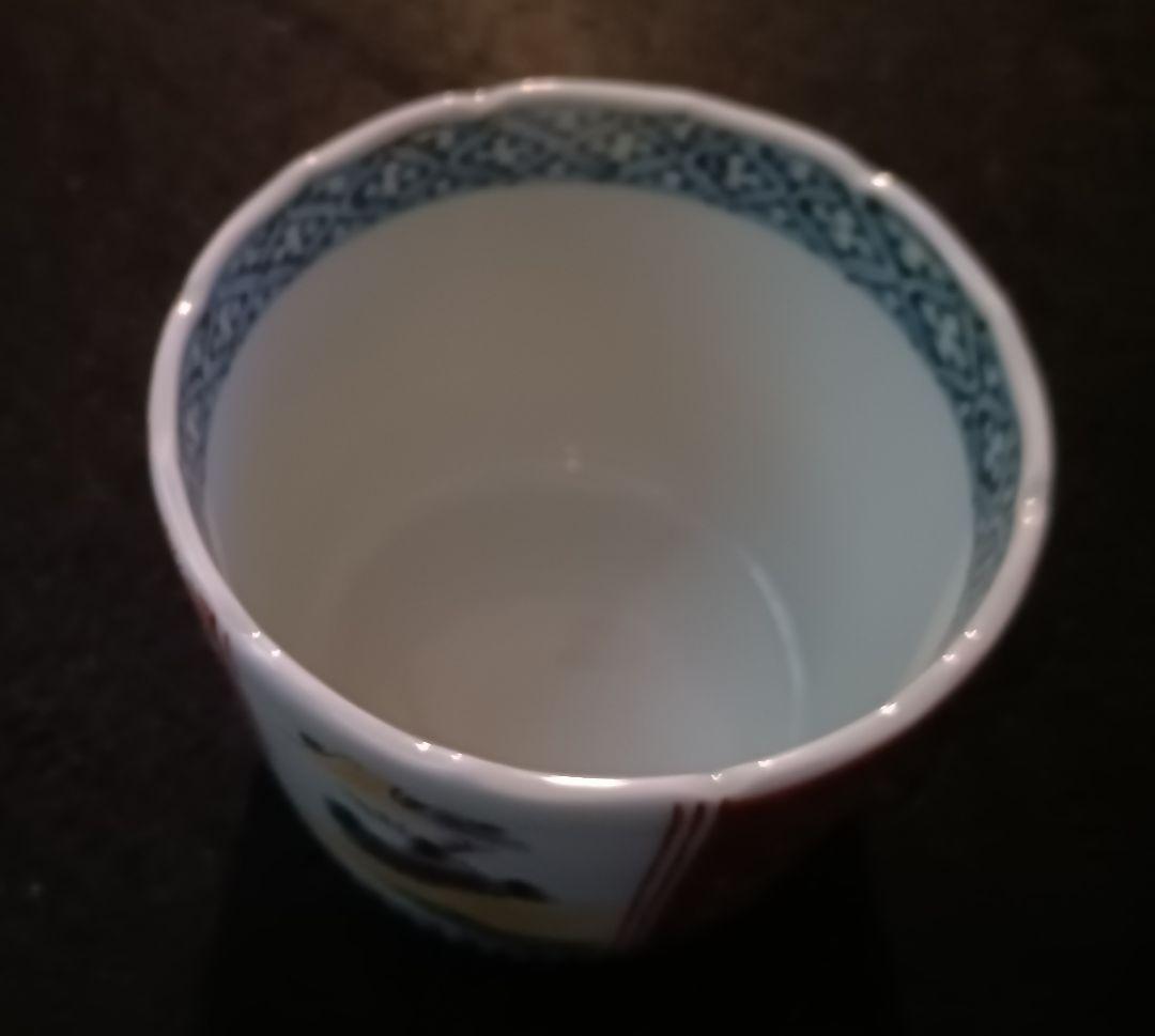 【古伊万里】蕎麦猪口　染付　色絵　山間風景図　花草文