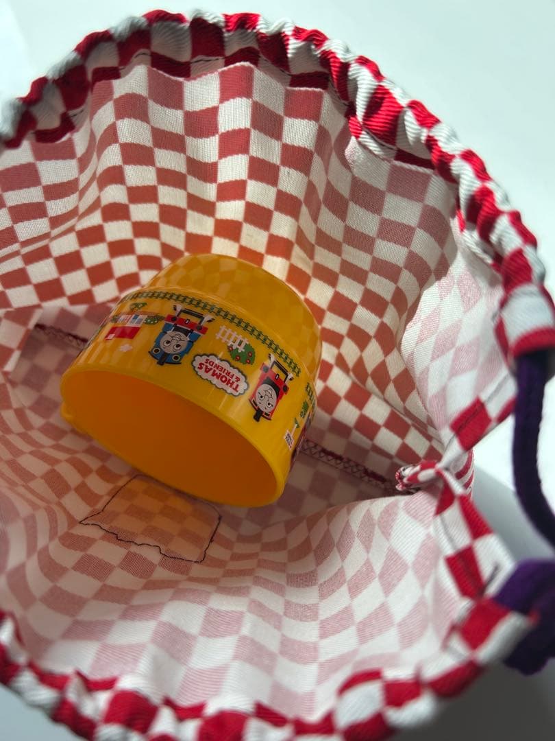 ポテトとチェッカーチェック柄の巾着袋　コップ袋男の子女の子入園入学ポップアニマル