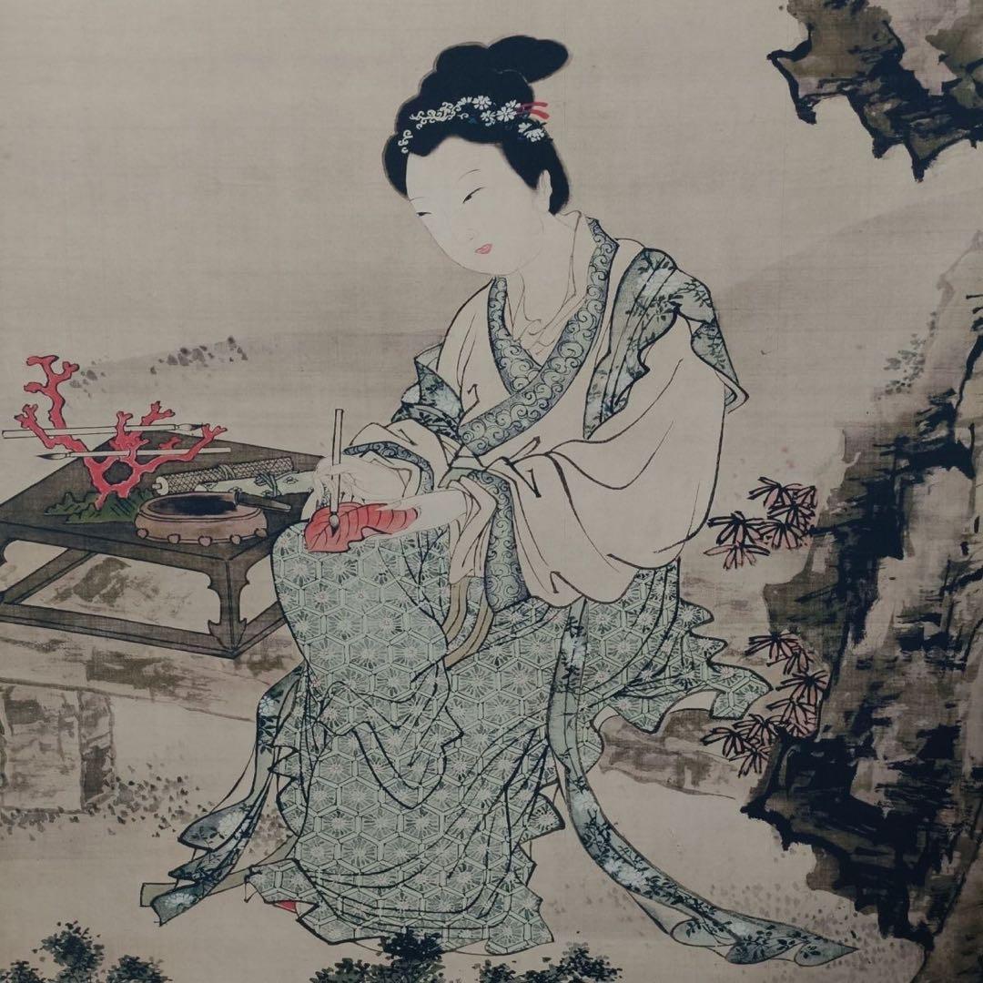唐寅《仕女図》 三尺中堂掛軸　手工装裱済み　70×173cm／鑑賞用
