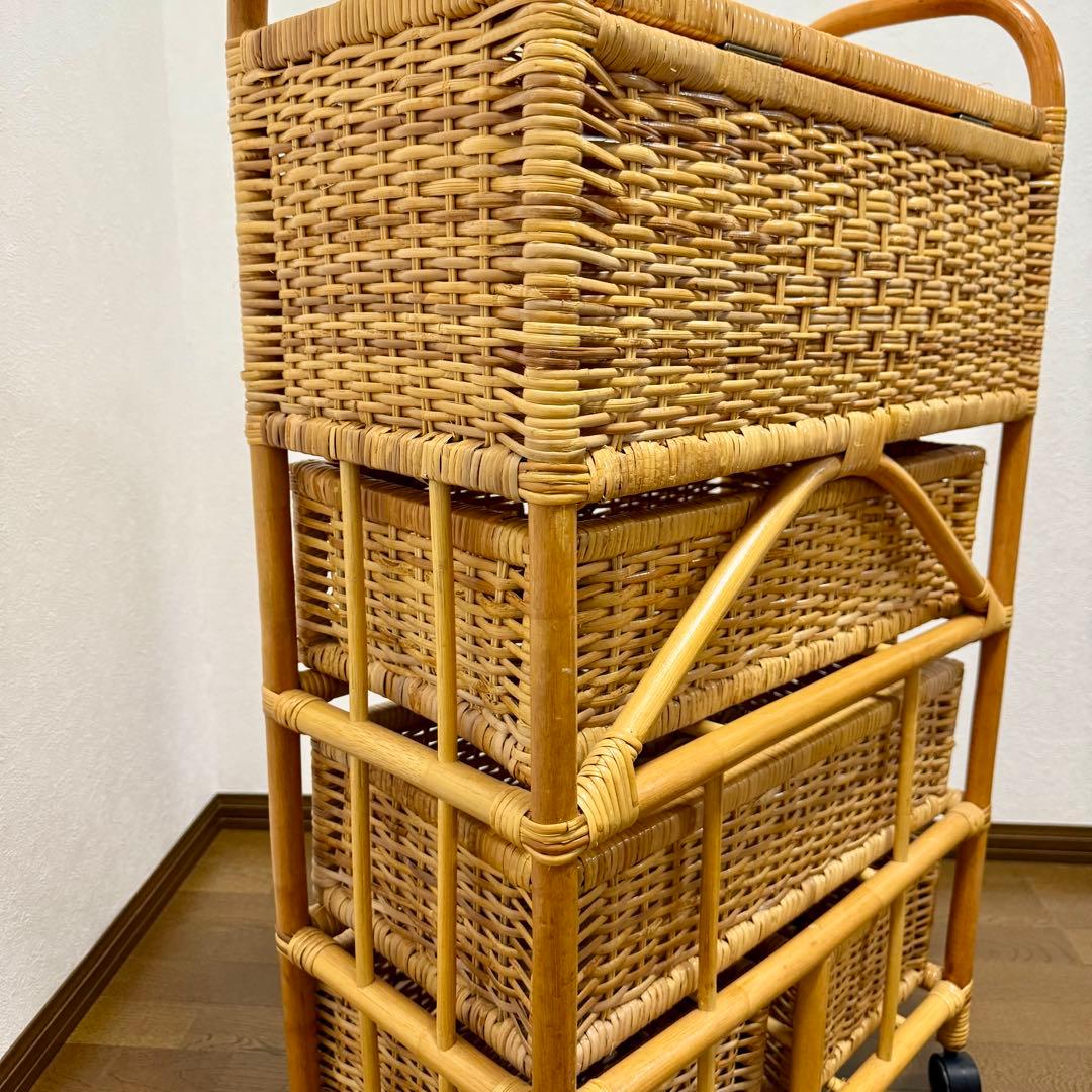 ラタンチェスト 4段収納 籐家具 キャスター付き