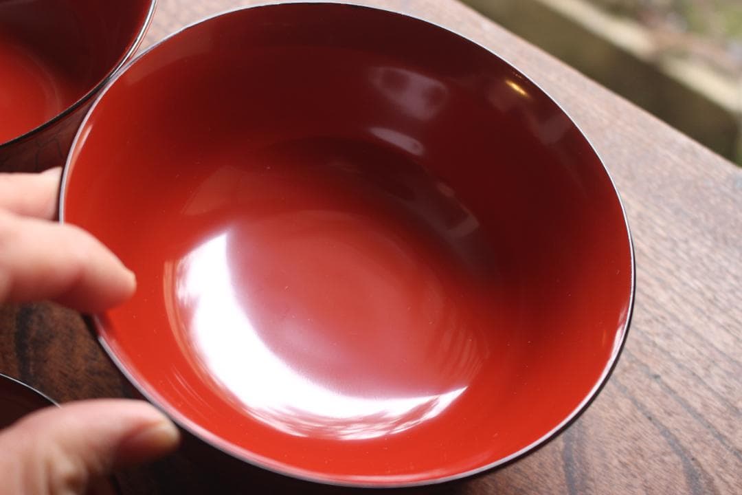デッドストック！極上朱漆に風情ある網目文の美しい煮物椀2点（検輪島塗懐石道具