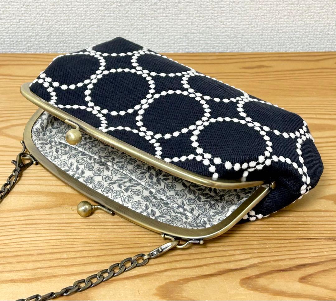 ハンドメイド がま口 バッグ ポーチ タンバリン ネイビー ミナペルホネン